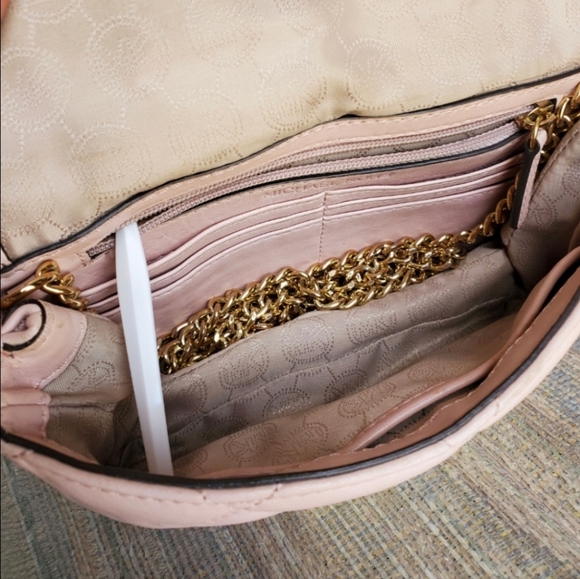 Michael Kors Sloan Pink Quilted Leather Clutch Gold Chain Messenger Crossbody - Picture 5 of 16